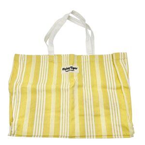 Flying Tiger Copenhagen Tote Bag 20x14x4 Yellow and White Striped Cotton